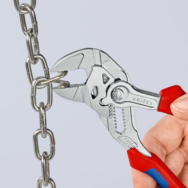 Knipex Zangenschlüssel m Befestigungsöse verchromt, mit Mehrkomponenten-Hüllen, mit integrierter Befestigungsöse zum Anbringen einer Absturzsicherung 180 mm - 8605180TBK