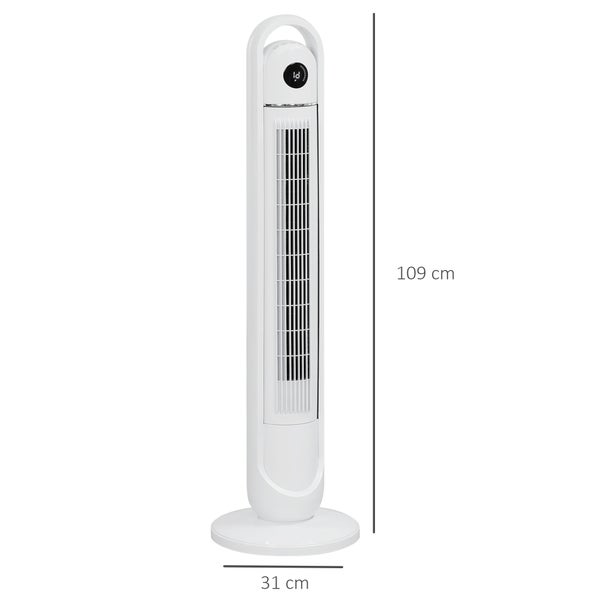 HOMCOM Turmventilator, Standventilator mit 3 Belüftungsstufen, Fernbedienung, 55W Ventilator mit 24H Timer, LCD-Anzeige, 60° Oszillation, für Schlafzimmer, Weiß