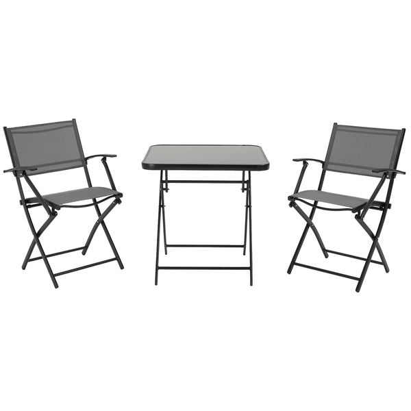 Outsunny Sitzgruppe, 3tlg. Balkonset, 1 Tisch+2 Stühle, klappbar, 60L x 60B x 70H cm, Metall, Mesh, Schwarz+Grau