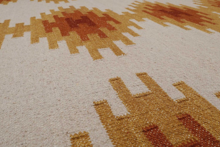 Kelim Teppich Beige Ocker aus Wolle Belle Green Looop 80x150 cm
