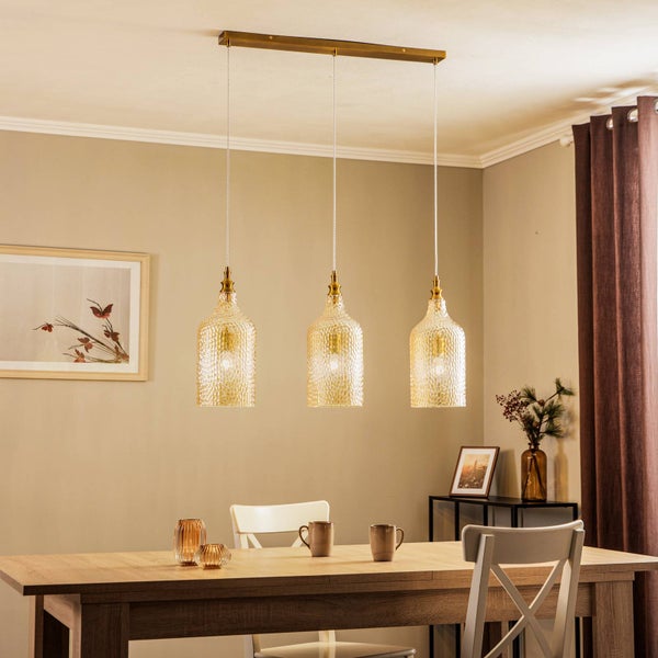 Lindby Pendelleuchte Drakar (Retro, Vintage Antik) in Creme aus Glas (3 flammig E27) - Hängelampe Esstischlampe Hängeleuchte Wohnzimmerleuchte