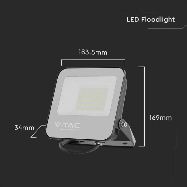 V-TAC VT-4456 - Schwarze LED-Flutlichtstrahler - 185lm/w - IP65 - 50W - 9250 Lumen - 6500K