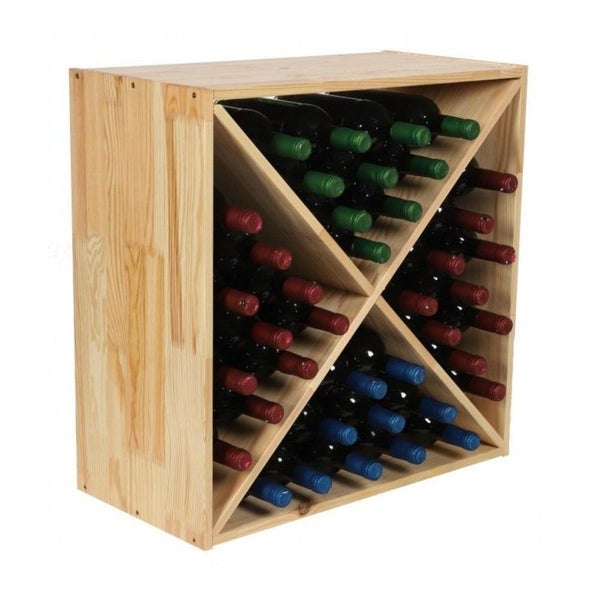 PROREGAL Modulares Weinregal Vincellar Mod HxBxT 60 x 60 x 30 cm Kreuz Modul Für 40 Flaschen Massives Kiefernholz Natur