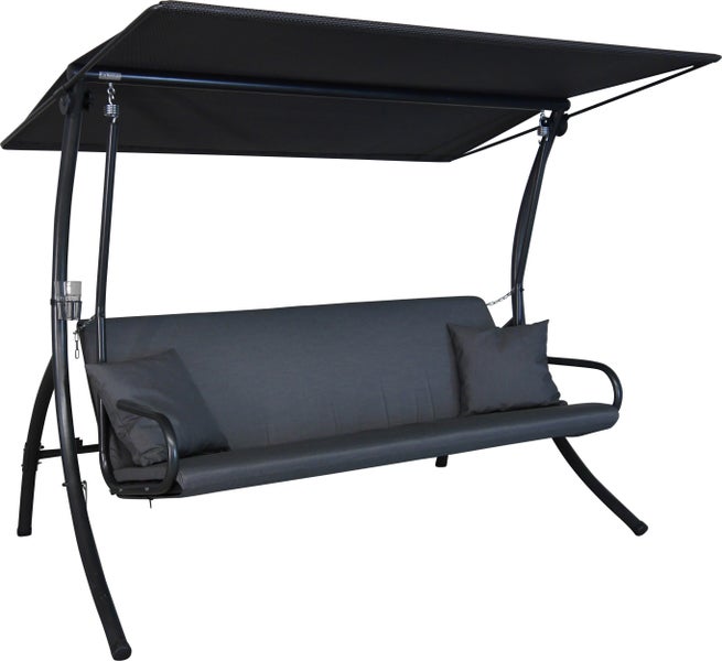 ANGERER Hollywoodschaukel Elegance Zip – Schaukel zum Sitzen, Liegen & Entspannen, 210 x 145 x 160 cm, inkl. Bett-Funktion, einfache Montage, Made in Germany, hochwertiger Stoff, anthrazit