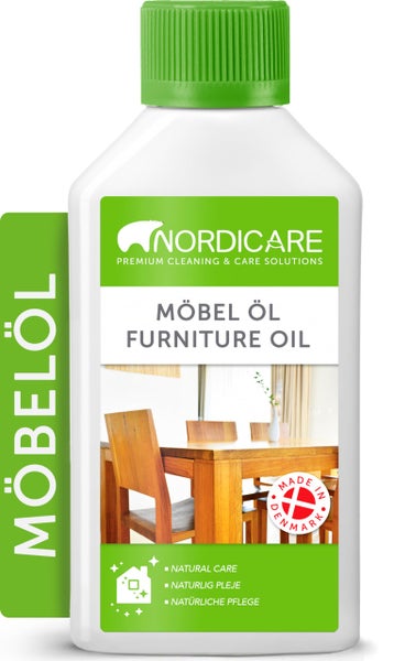 Nordicare Möbelöl [275ml] Holzöl zur Pflege farblos für Eiche, Buche, Nussbaum, Lärche. Holzlasur auf Basis von Leinöl. Leinölfirnis