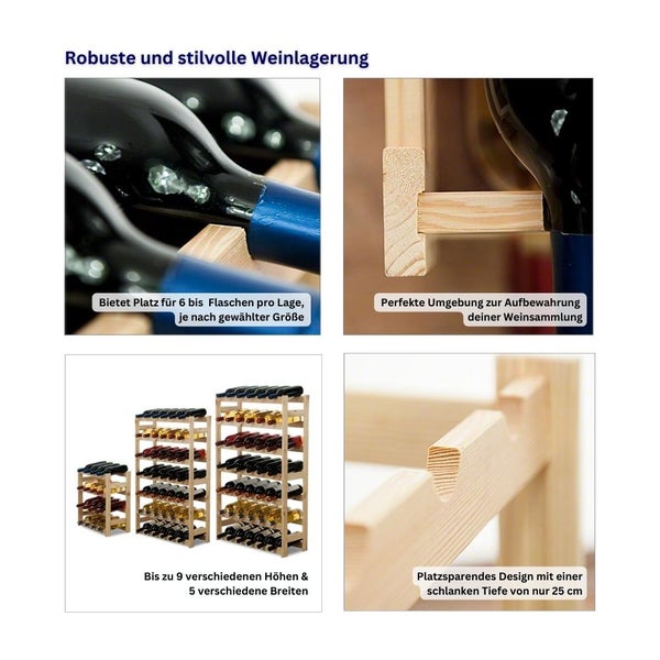 PROREGAL Weinregal Pinotwine HxBxT 166 x 43,4 x 25 cm 44 Flaschen Massives Kiefernholz Natur Unbehandelt