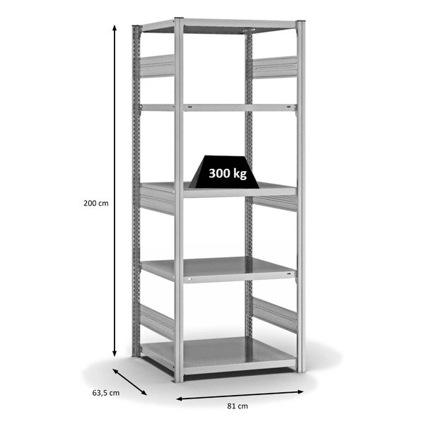 PROREGAL Fachbodenregal Stecksystem T-Profil Heavy-Duty Grundregal HxBxT 200 x 75 x 60 cm 5 Ebenen Fachlast 330 kg Beidseitig Nutzbar Verzinkt