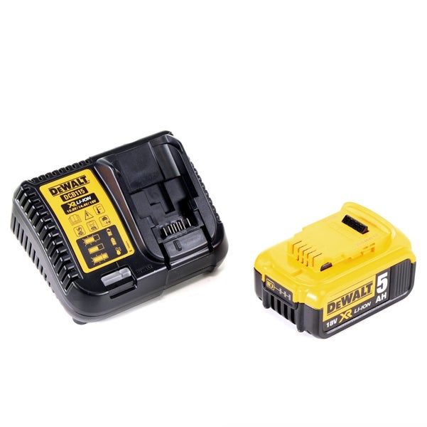 DeWalt Ladegerät DCB115 und DeWalt 18 Volt Lithium-Ionen-Akku mit 5 Amperestunden.