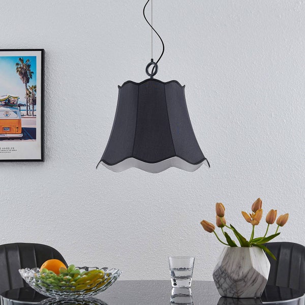 Lucande Pendelleuchte Binta (Retro, Vintage Antik) in Alu aus Textil (1 flammig E27) - Hängeleuchte Esstischlampe Hängelampe Wohnzimmerleuchte