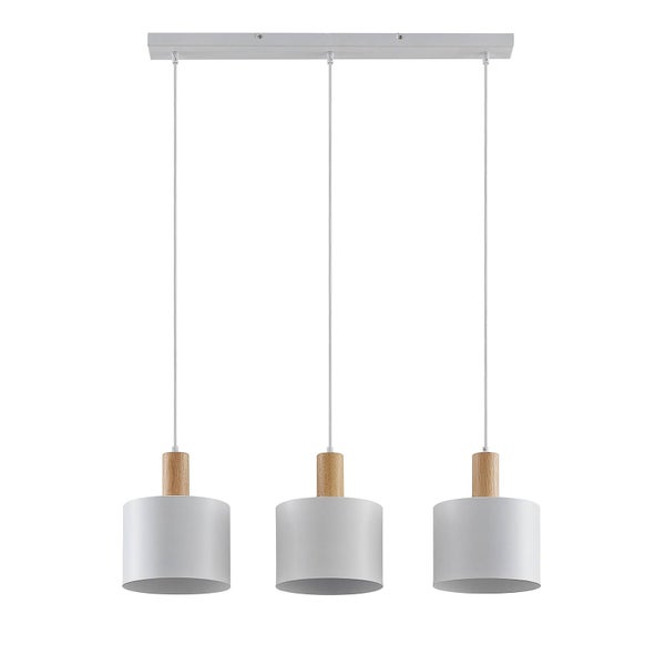 Dreiflammige Pendelleuchte mit Holzdetails