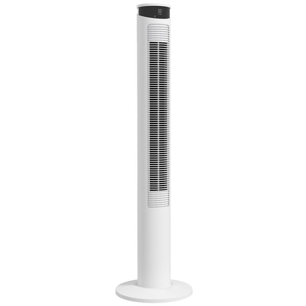 HOMCOM Turmventilator, Standventilator mit 3 Belüftungsstufen, Fernbedienung, 45W Ventilator mit 12H Timer, 70° Oszillation, für Schlafzimmer, Weiß