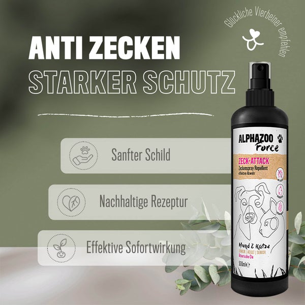 ALPHAZOO ZeckAttack Zeckenspray 100ml für Hunde und Katzen I Starker Zeckenschutz
