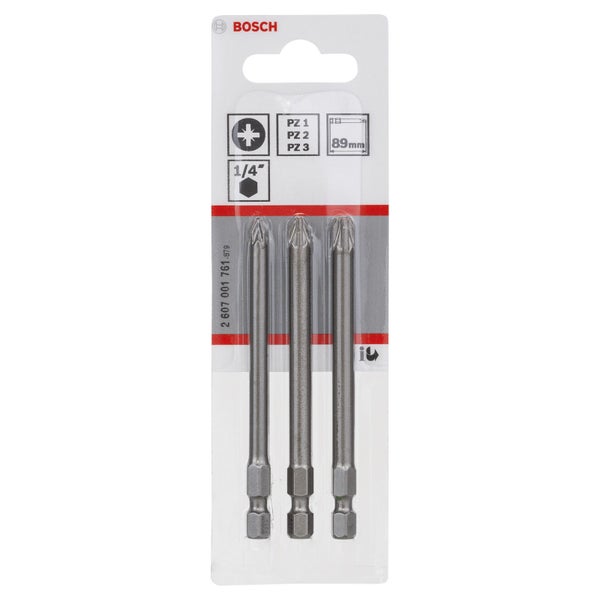 Bosch Schrauberbit-Set Extra-Hart, 3tlg. PZ1, PZ2, PZ3, 89 mm - 2607001761