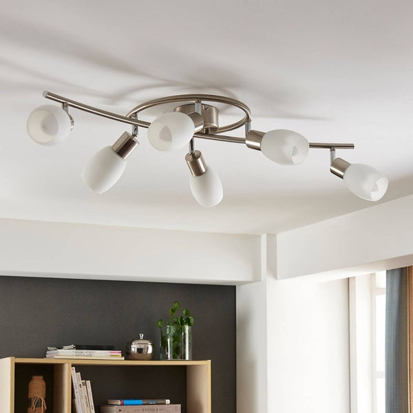 Lindby Glas Deckenlampe, Deckenstrahler drehbar und schwenkbar Deckenleuchte 6x E14 ohne Leuchtmittel Wohnzimmerlampe Küchenlampe Strahler Spot