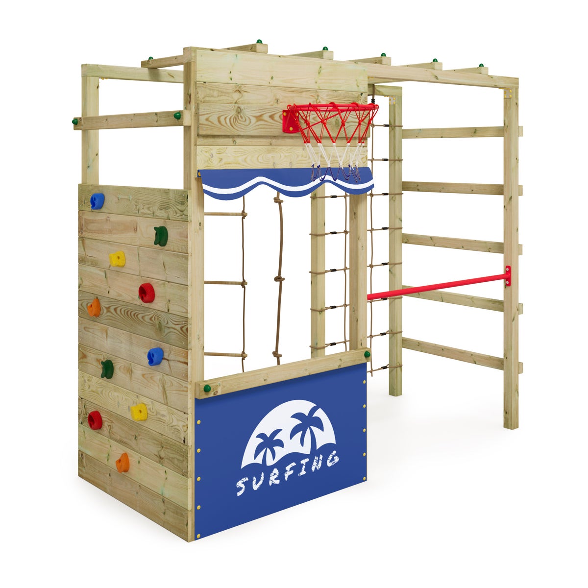 WICKEY Klettergerüst Spielturm Smart Action Gartenspielgerät mit Kletterwand und Spiel-Zubehör - blau