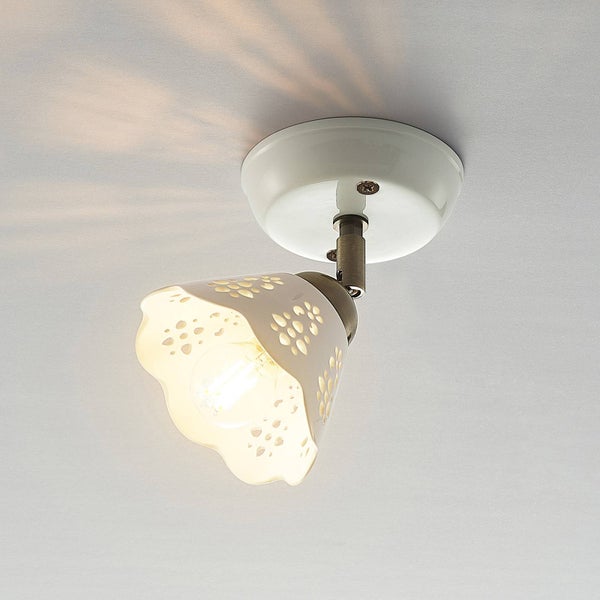 Lindby Strahler Efgenia (Landhaus, Vintage Rustikal) in Weiß aus Keramik (1 flammig E14) - Deckenlampe Deckenleuchte Lampe Spot Wohnzimmerleuchte