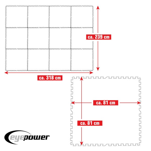 eyepower 7,6 m² Poolunterlage - 12 EVA Matten 81x81 - Outdoor Pool Unterlage - Unterlegmatten Set
