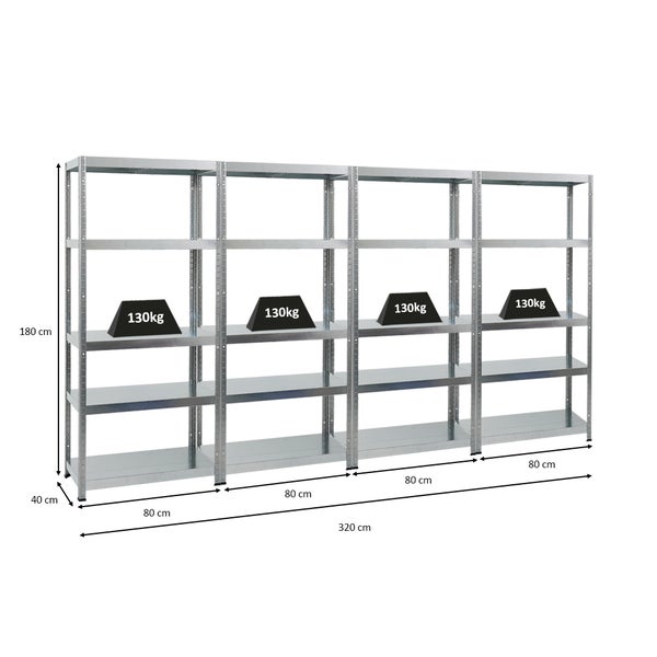 PROREGAL Mega Deal 4x Schwerlastregal Steel Eagle HxBxT 180 x 80 x 40 cm Fachlast 130 kg Verzinkt
