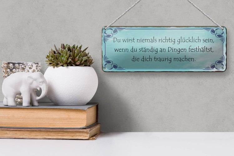Blechschild Spruch 27x10cm niemals richtig glücklich wenn Dekoration