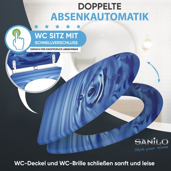 Sanilo WC Sitz mit Absenkautomatik und Schnellverschluss mit Wellenmotiv