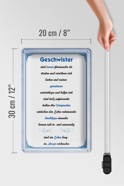 Blechschild Spruch 20x30cm Geschwister immer füreinander da