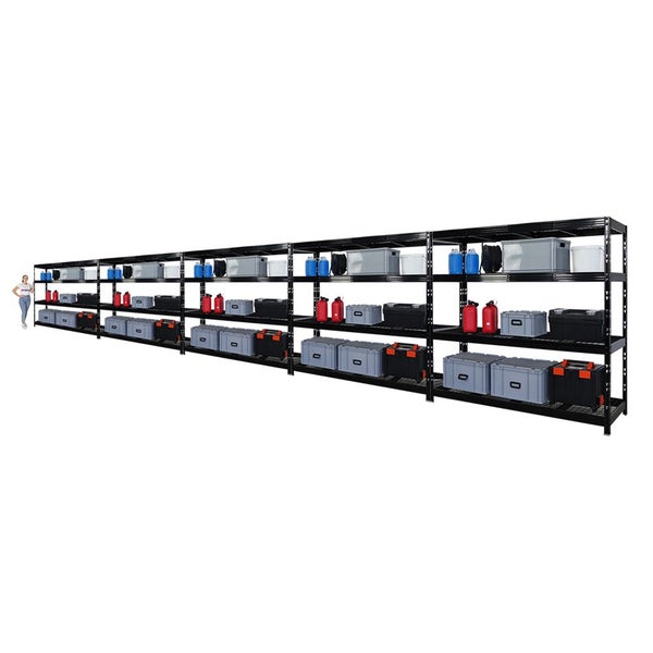 PROREGAL Mega Deal 5x Profi Schwerlastregal Rhino HxBxT 180x200x60cm 4 Gitterrost-Ebenen Fachlast 500kg Schwarz
