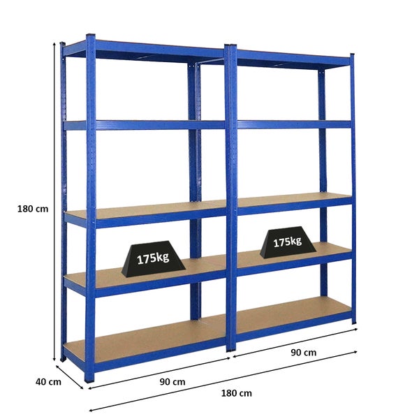 PROREGAL Mega Deal 2x Schwerlastregal Ragnar HxBxT 180 x 90 x 40 cm Fachlast 175 kg Blau