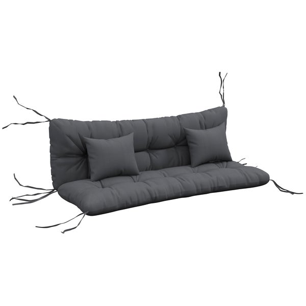 Outsunny 4er-Set Sitzkissen, 150x50 cm wasserabweisend Stuhlkissen mit Bindebänder, Geknüpftem Design 10cm dick Polsterauflage für Schaukel, Sitzpolster für Haus, Garten, Sofa, Dunkelgrau
