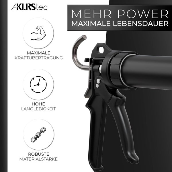 KLRStec PRO XL 600ml Kartuschenpresse aus Metall - Geschlossene Profi 4K Beutel Kartuschenpistole für alle gängigen 310-600ml Dicht- und Klebstoffkartuschen (Silikon, Acryl, Lehm etc.) mit Zubehör