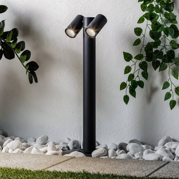 PRIOS Außenleuchte Tulimar (Modern) in Schwarz aus Aluminium (2 flammig, GU10) - Wegeleuchte Pollerleuchte Wegelampe Sockelleuchte