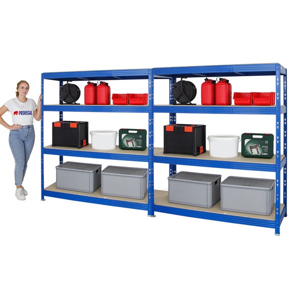 PROREGAL Mega Deal 2x Profi Schwerlastregal Rhino HxBxT 180 x 160 x 60 cm 4 Spanplatten-Ebenen 16mm Fachlast 500 kg Blau
