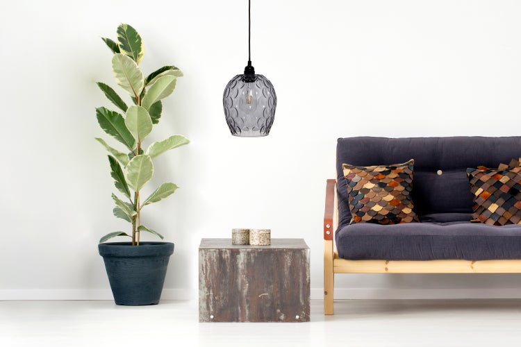 Vintage Glaslampe Grau, Hängelampe Retro Glaskugellampe 27 cm | Wohnzimmer Esszimmer Leuchte
