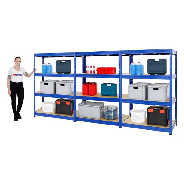 PROREGAL Mega Deal 3x Schwerlastregal Dino HxBxT 180 x 120 x 60 cm Fachlast 600 kg Blau
