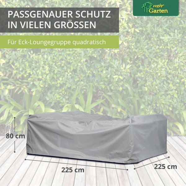 Mehr Garten - Premium PROTECT Eck-Lounge-Abdeckung quadratisch, 365(B) x 365(T) x 80(H) cm I Gartenmöbel-Schutzhülle wasserdicht, UV-beständig, atmungsaktiv, Gewebe I Taupe/Hellgrau