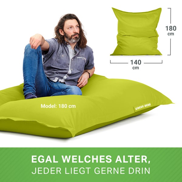 Green Bean 2er Set XXL Sitzsack inkl. Pouf fertig befüllt mit EPS-Perlen - Riesensitzsack 140x180 Lounge Sitz-Kissen Bean-Bag Chair  - Hellgrün