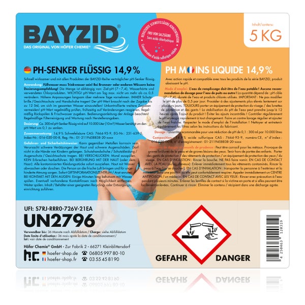 Bayzid pH-Senker flüssig zur Reduzierung des pH-Werts im Poolwasser