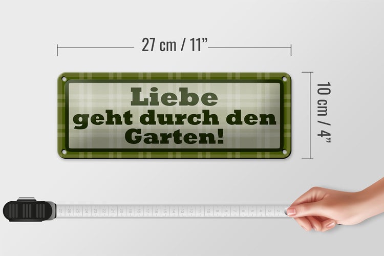 Blechschild Spruch 27x10cm Liebe geht durch den Garten Dekoration