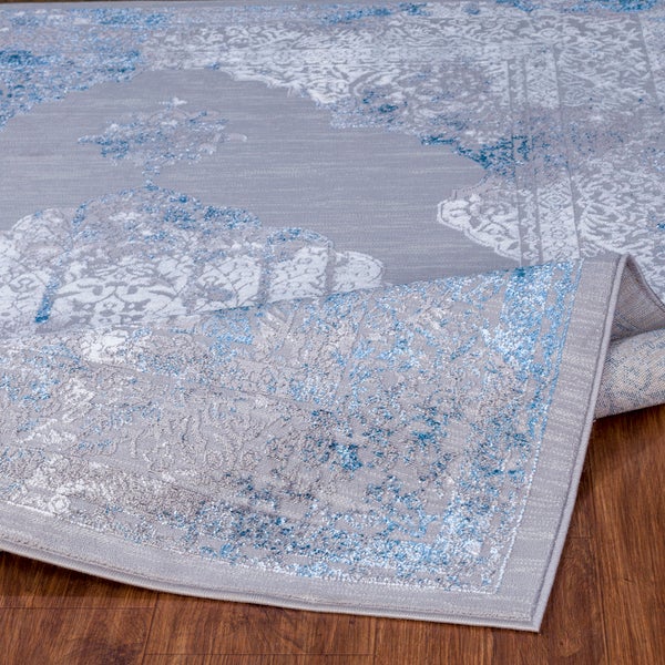 Livabliss Asmara Vintage Teppich 200x275cm - Boho Kurzflor Grau-Schwarz-Weiß