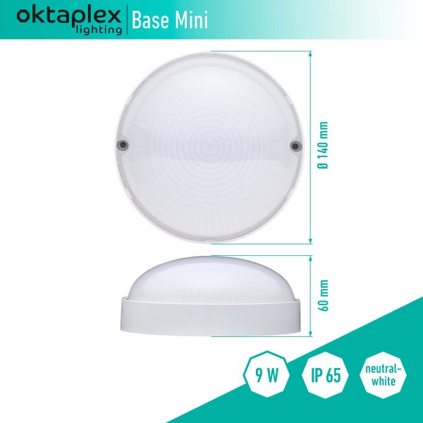 LED Kellerlampe 4000K Neutralweiß 9W 800lm IP65 Deckenleuchte für Keller Garten Waschküche Abstellraum weiß rund
