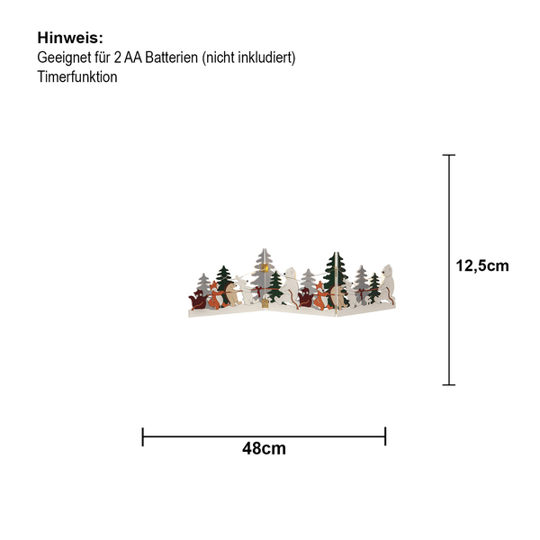Dekorative Fensterbeleuchtung mit Waldmotiven und Timerfunktion, 48 x 12,5 cm
