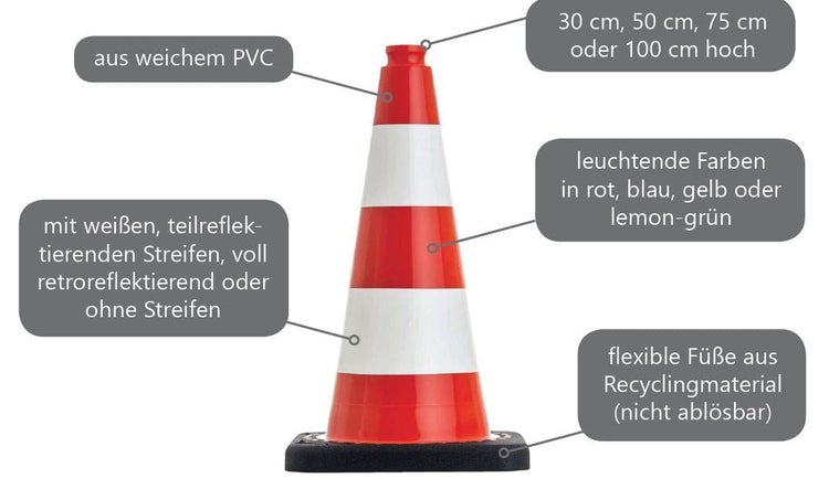 PVC Leitkegel Set 10x UvV-Flex 50cm Pylonen Warnkegel Premium Qualität rot/weiß schwer >2kg