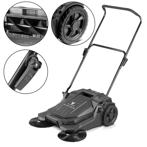 Kehrmaschine mit Bürsten und Griff