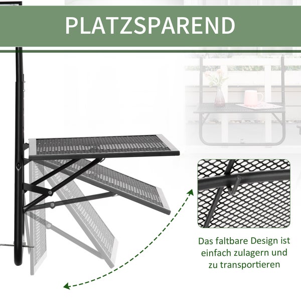Outsunny Balkonhängetisch klappbar 4-fach höhenverstellbarer Hängetisch aus Metall wetterfest Balkontisch Beistelltisch Klapptisch für Balkon-& Terrassengeländer Tisch zum Einhängen 60x40 cm Schwarz