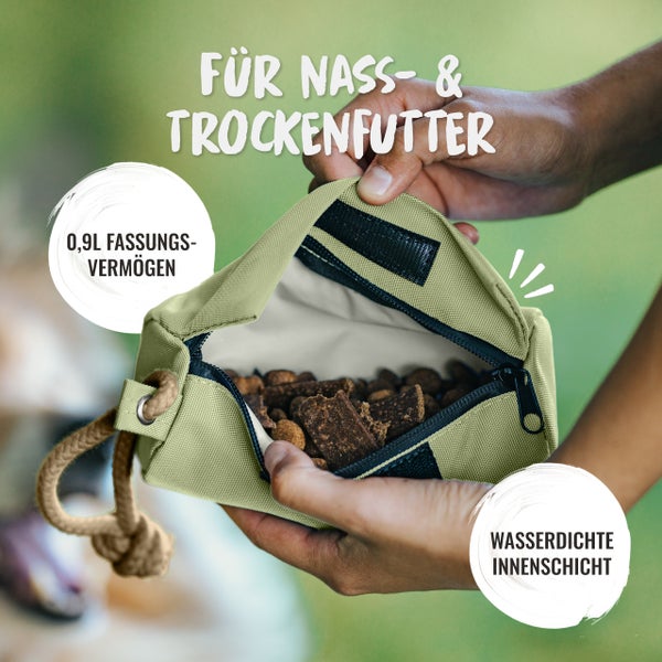 Futterbeutel für Hunde mit einem Fassungsvermögen von 0,9 Liter und wasserdichter Innenschicht