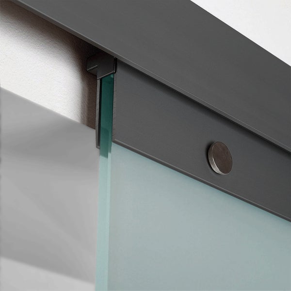 Tür Schiebetür Komplettset Glas Blockstreifen 900x2035 Zimmertür Glasschiebetür Glastür schwarze Beschläge -  Stabgriff+2seitiger Softclose