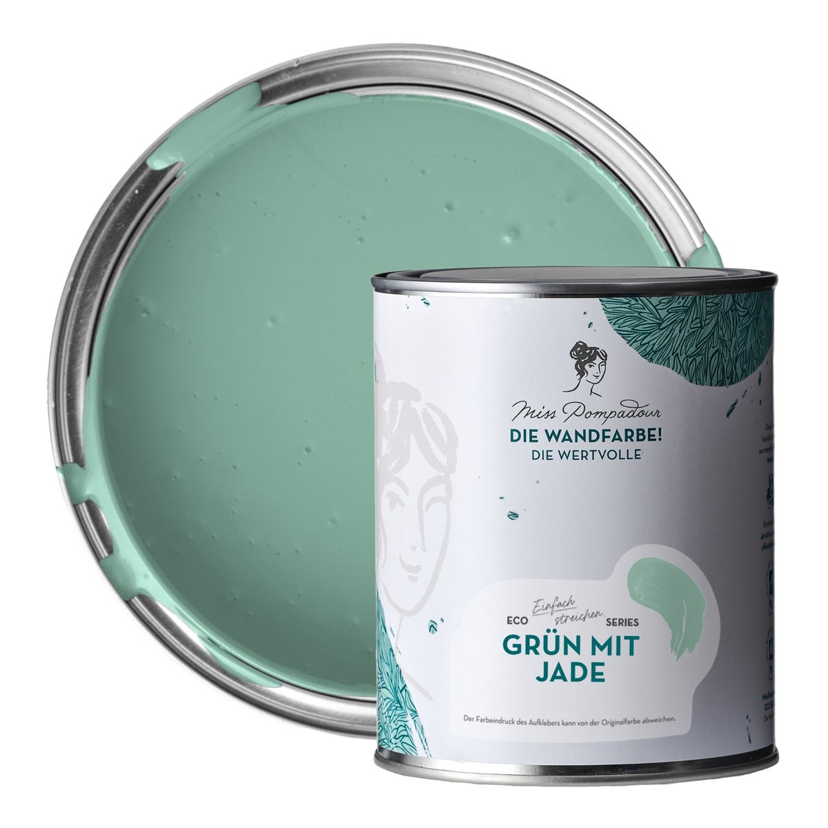 MissPompadour edelmatte Wandfarbe 1L Grün mit Jade - sehr hohe Deckkraft - geruchsneutrale, spritzfreie Farbe - atmungsaktive, wasserbasierte Innenfarbe/Deckenfarbe - Die Wertvolle