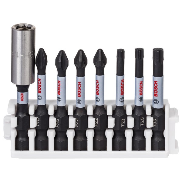 Bosch PRO Impact Set mit Standard-Bithalter und Pick and Click-Einsätzen PH2(x2); PZ2(x2); T20; T25; T30; BH 55 mm 8-tlg. - 2608522326