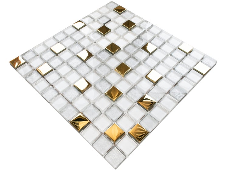 Glasmosaik auf Netz für Bad und Küche 30cm x 30cm  - Frozen Gold