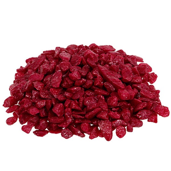 Roter Ziersplitt für die Gestaltung von Gartenwegen und Beeten.