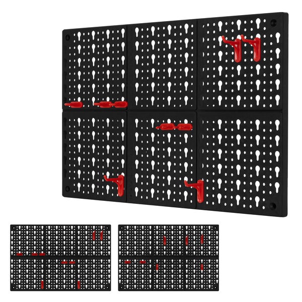 ECD Germany Werkzeugwand dreiteilig mit 46 roten Aufhängern, 150x33x1,7 cm, Werkzeug Lochwand mit Halterungen und Montagematerial, Werkzeuglochwand Erweiterbar, Wandregal Lochplatte Werkstatt Zubehör